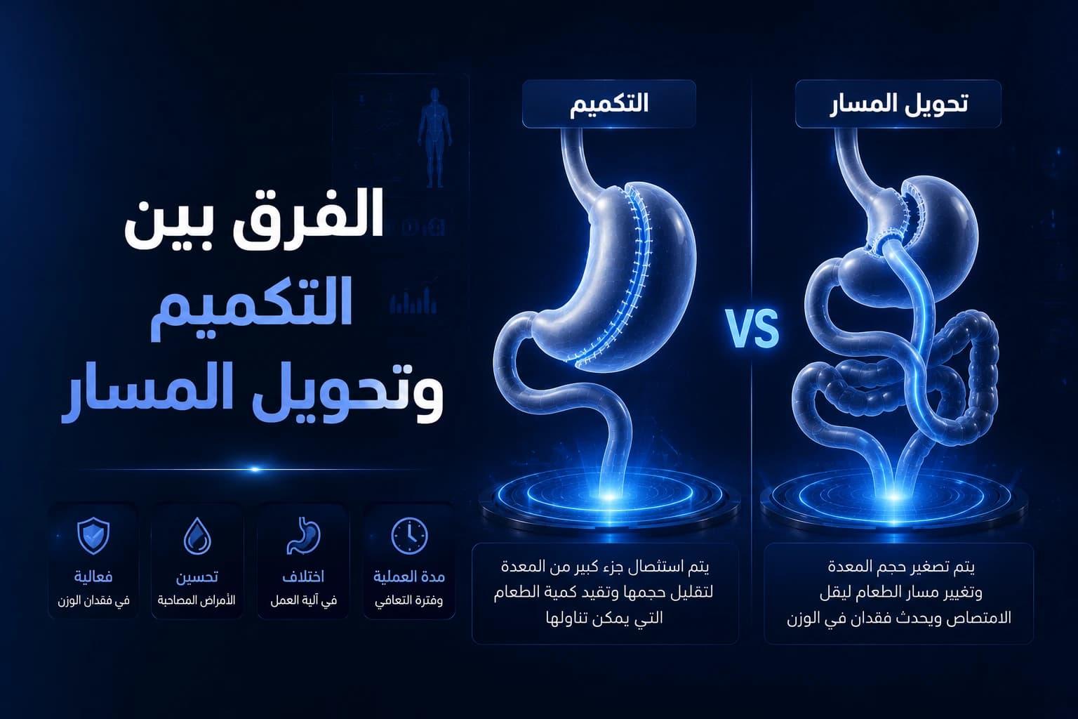 الفرق بين التكميم وتحويل المسار | أيهما أفضل لعلاج السمنة؟
